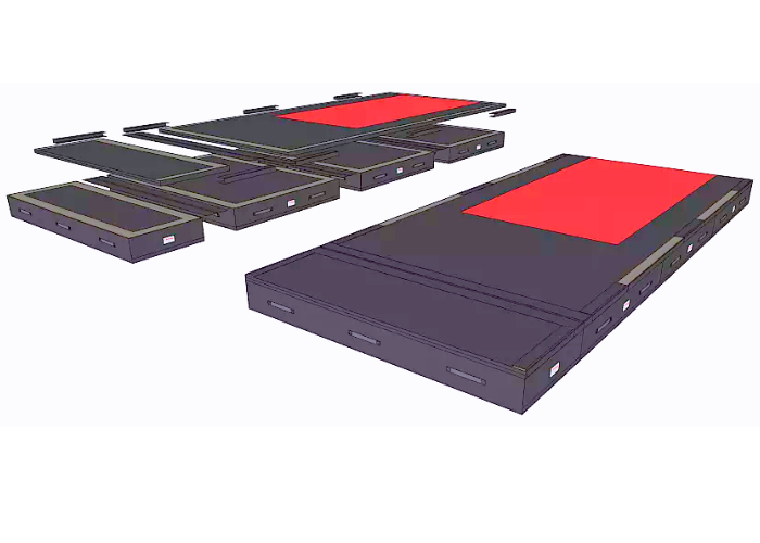 TEAMGYM Landingsmåtte består af følgende:
3 stk. nedspringsmåtter B200xL300 cm
1 stk. nedspringsmåtte B100xL300 cm
1 stk. Overlægsmåtte B300x600 cm
1 stk. overlægsmåtte B300x100 cm
1 stk. crashmåtte B300x400 cm
Overlægsmåtte og crachmåtte er marke