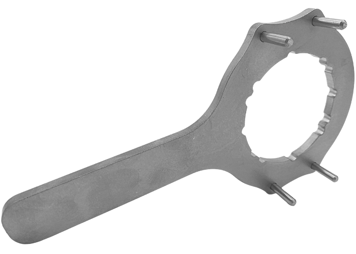 Spændenøgle til at spænde/løsne sort skruelåg til Airtrack Pro og til at montere reparationsventil.