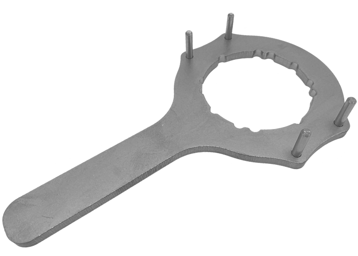 Spændenøgle til at spænde/løsne sort skruelåg til Airtrack Pro og til at montere reparationsventil.