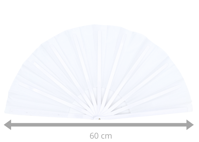 Hvid gymnastikvifte. Oplev elegance og effekt på opvisningsgulvet med vores gymnastikvifte. Denne vifte fås i flere forskellige farver, så du kan vælge den, der passer bedst til din stil og optræden. Når viften er udslået, måler den imponerende 60 cm