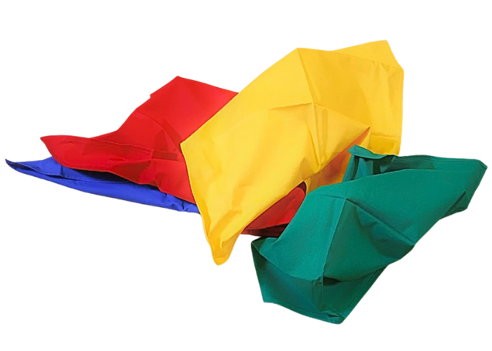 Rytmiktørklæder til børnegymnastik.

Lav sjove lege med musik og få gode effekter med rytmetørklæder i forskellige farver.

Det er sjovt med aktivitet og læring på samme tid.
Flotte skarpe farver.
Leg, læring og aktivitet.
Brug dem til motorik øvelse