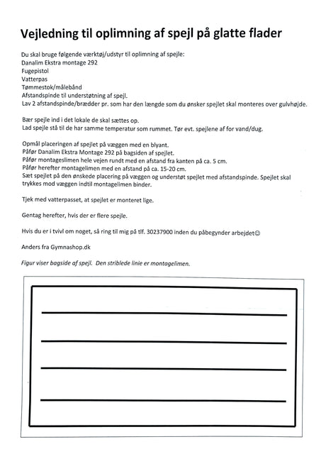 Vejledning til oplimning af spejl på glatte flader.